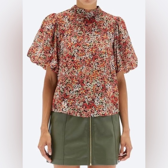 MINKPINK Gabae High Neck Floral Short sleeve Blouse Size Small - Picture 1 of 7
